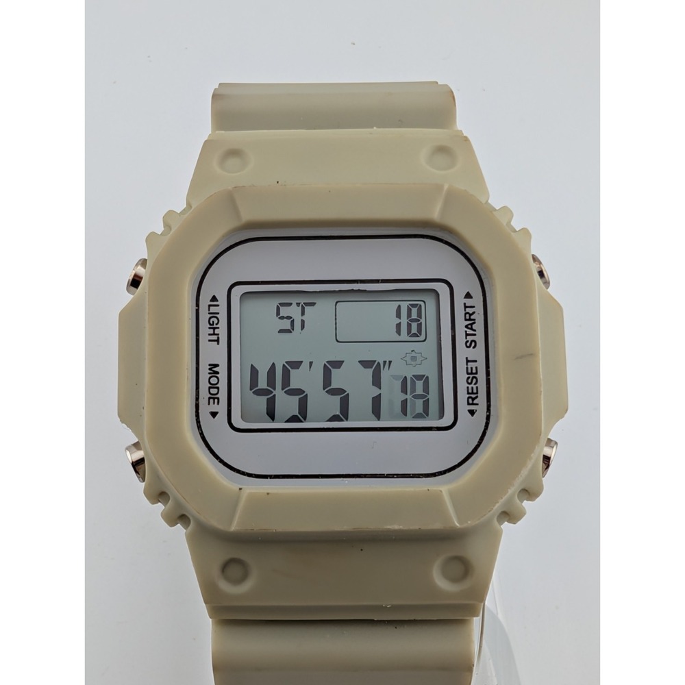 Digital Sport Watch Mens Gray Resin WR30M Alarm 43mm Case- New Battery